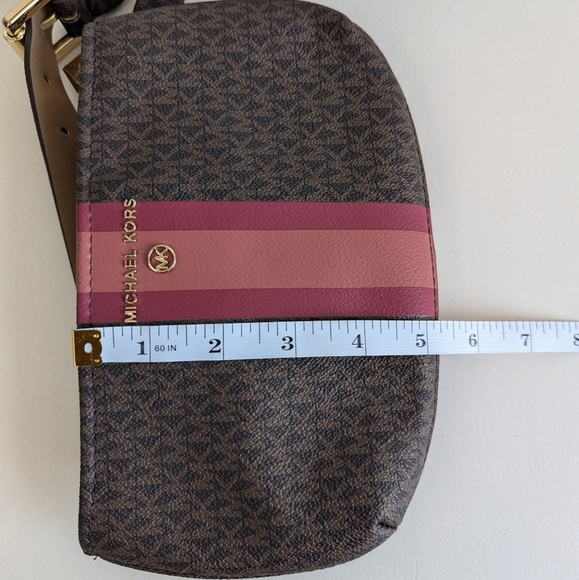 Michael Kors Belt Bag Fanny Pack Brown Signature Logo Magenta Pink Stripe S/ M - Picture 10 of 11